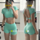 女 健身套装 美背抽绳显胸训练运动短袖 上衣瑜伽背心三分v腰短裤