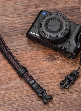 适用索尼黑卡RX100M5 M6 M7相机腕带GR2 3G7X2 3牛皮快拆装手挂绳