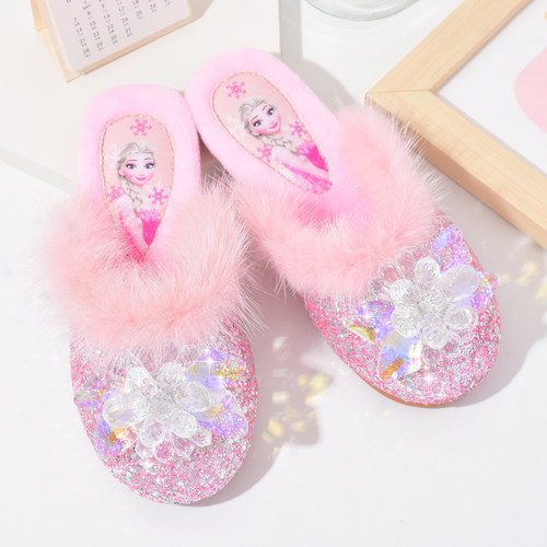 爱莎棉拖保暖水晶鞋软底防滑拖鞋