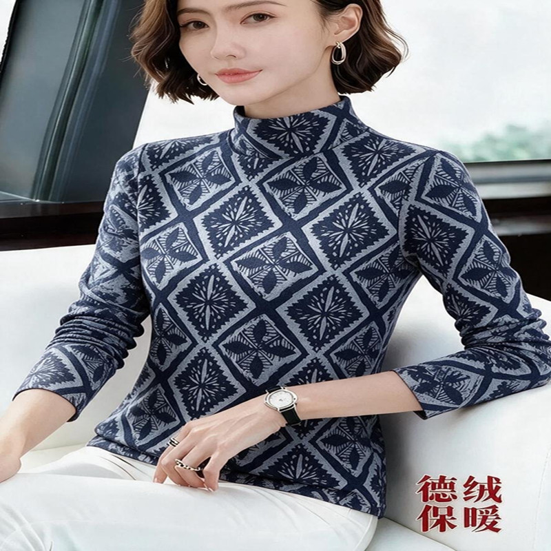 德绒半高领长袖t恤秋冬季薄绒款内搭中年妈妈装女士打底衫上衣