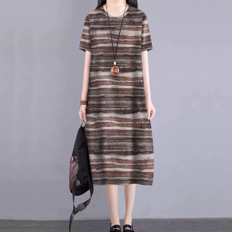 好品捡漏~夏季新款中长裙短袖气质女装宽松遮肚减龄连衣裙女上衣