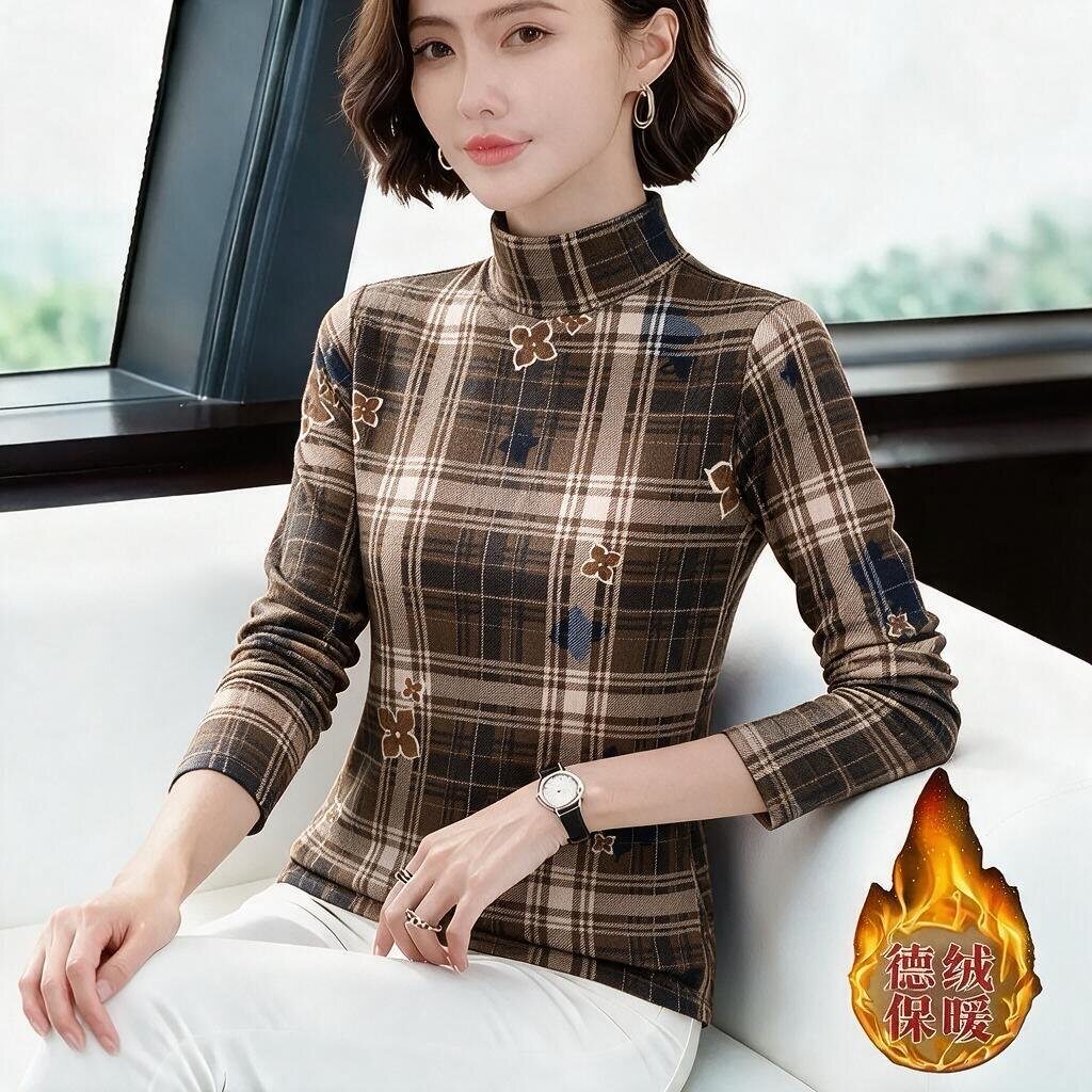 德绒半高领妈妈秋冬打底衫