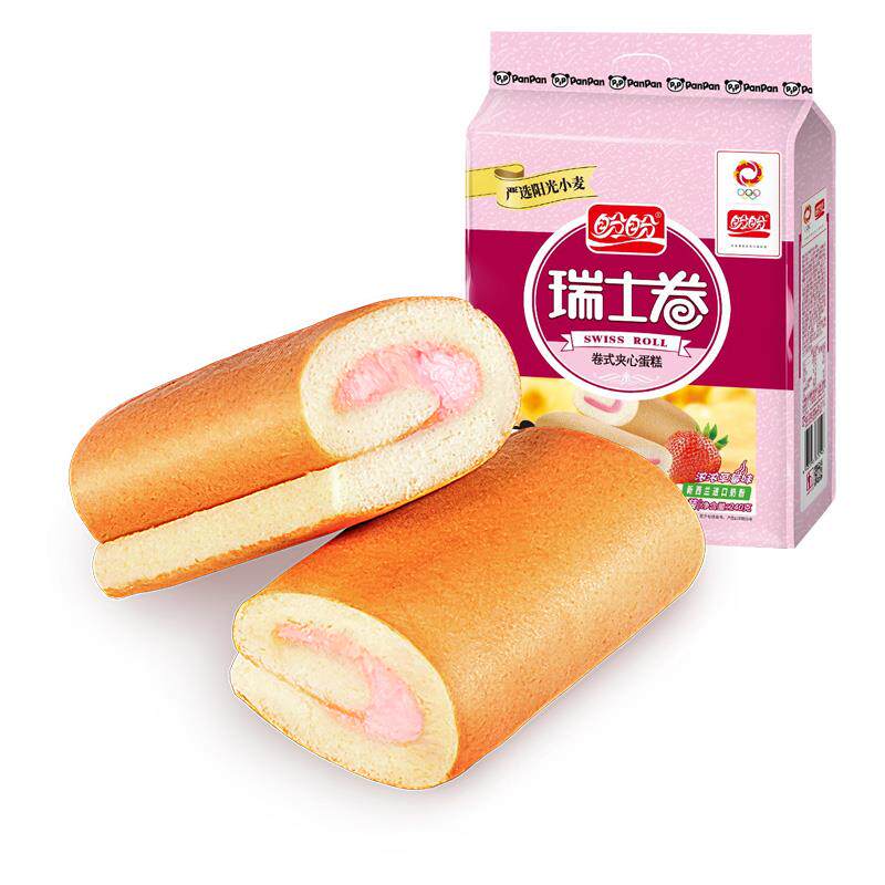 新货盼盼瑞士卷草莓味夹心早餐水牛奶蛋糕点心休闲零食品240g*1袋