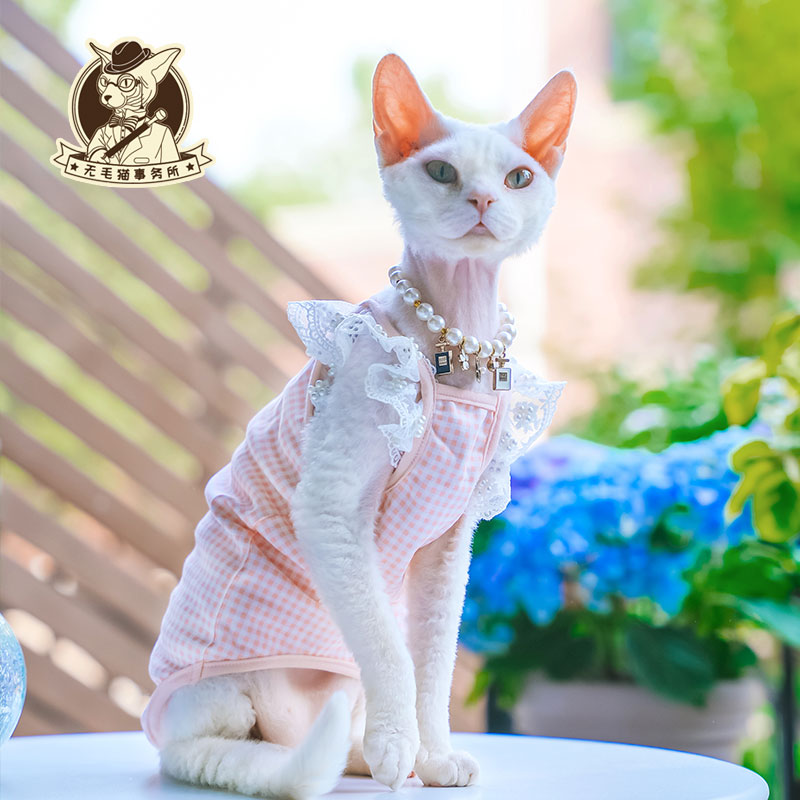 无毛猫夏季钉珠甜美格子吊带背心