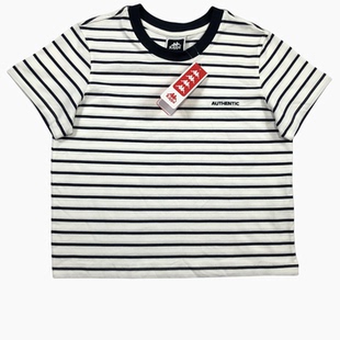 瑕疵售完下架Kappa卡帕女25夏新款 T恤K0F42TD81 刺绣简约条纹短袖