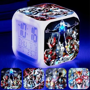 奥特曼闹钟儿童男孩学生小夜灯起床神器网红学习自律发光彩色闹铃