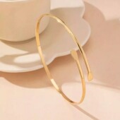 欧美跨境货源冷淡风手镯单层压扁环复古开口可调节高级金属女臂环