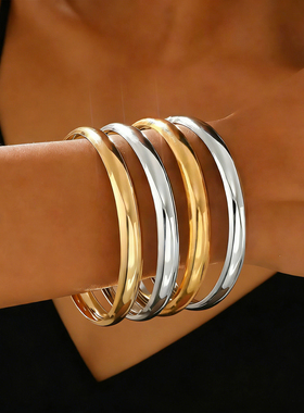 欧美跨境朋克风金属质感光面手镯