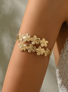 中古金属花朵几何臂环开口可调节