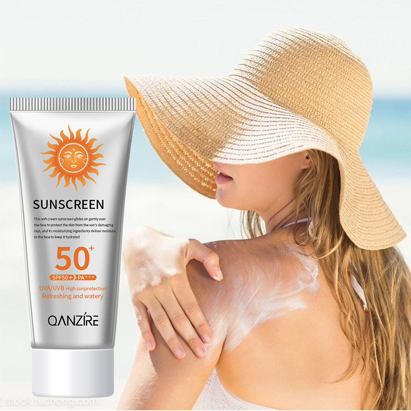 跨境英文防霜50+ sunblock隔离防乳霜防紫外线防汗防乳现货