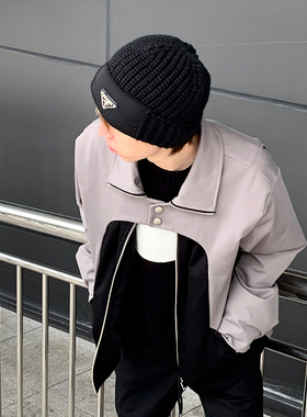 Celia Lab棕灰色男外套宽松休闲拼接假两件clean fit夹克VIBE潮