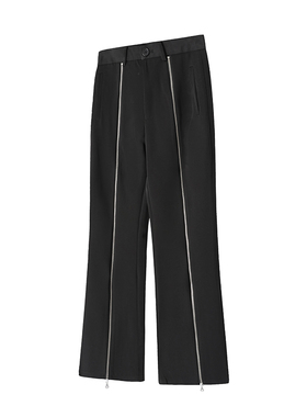 celia lab黑色重磅拉链宽松直筒垂感个性微喇叭西裤kiko高街风潮