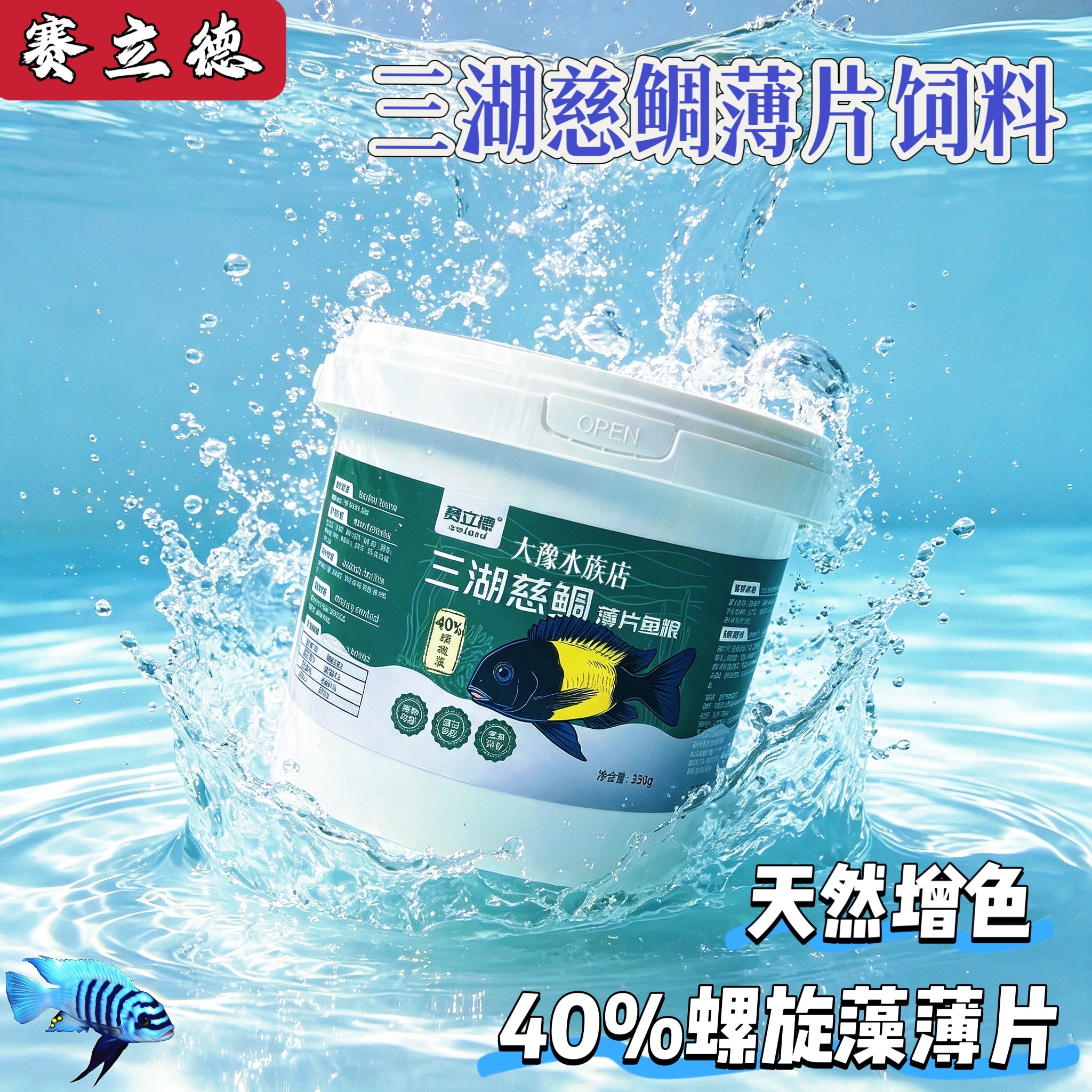 三湖慈鲷饲料赛立德螺旋藻素食大桶薄片饲料马湖坦湖蝴蝶龙王饲料