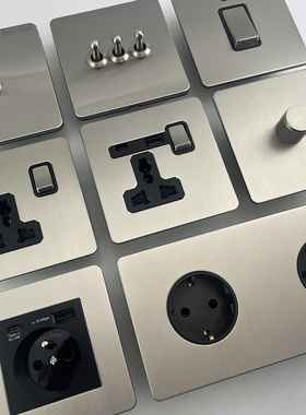 香港马来西亚欧洲复古圆拨杆古董双开关带USB-C插座面板灰色金属