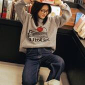 VM香草山 原创设计套头2024灰色毛衣含羊毛学院风百搭针织 大蛋糕