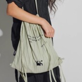 VM香草山 抽绳双肩包单肩包大容量多功能通勤牛仔条纹 Yah系列