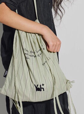 VM香草山 #Yah系列 抽绳双肩包单肩包大容量多功能通勤牛仔条纹