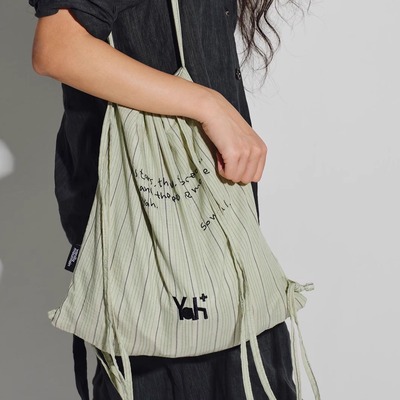 VM香草山 #Yah系列 抽绳双肩包单肩包大容量多功能通勤牛仔条纹