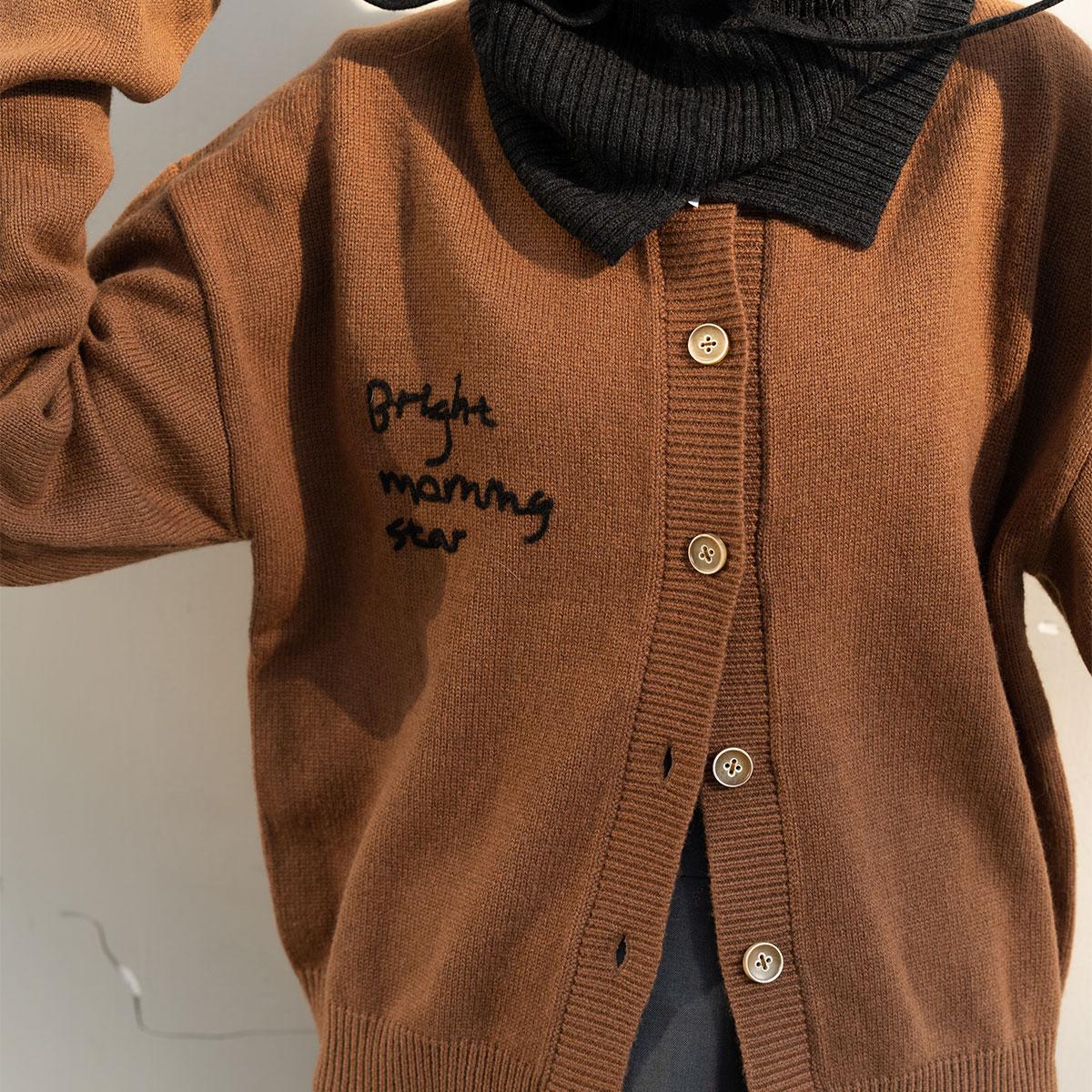 VM香草山 晨星 开衫羊毛毛衣2024秋冬原创设计含外套百搭茶棕色