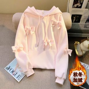 韩系立体蝴蝶结oversize连帽卫衣女童冬季2026新款加绒慵懒风上衣