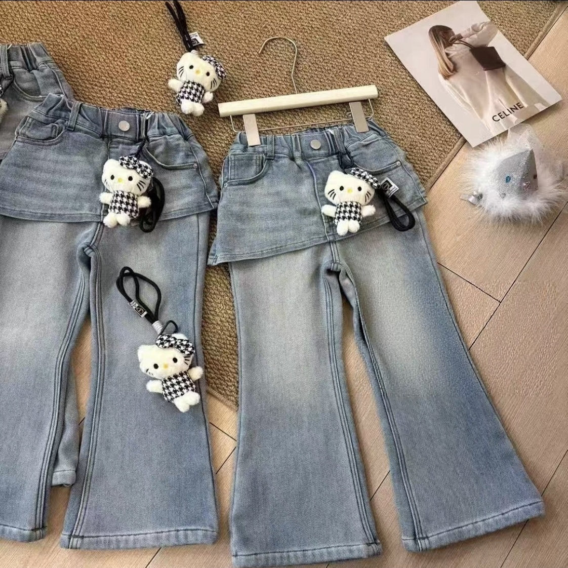 女童一体绒喇叭裤子2026新款冬季儿童洋气牛仔裤加绒屁帘[送挂件],童装/婴儿装/亲子装,儿童牛仔裤,淘宝优惠券,粉丝福利购,淘宝优惠卷