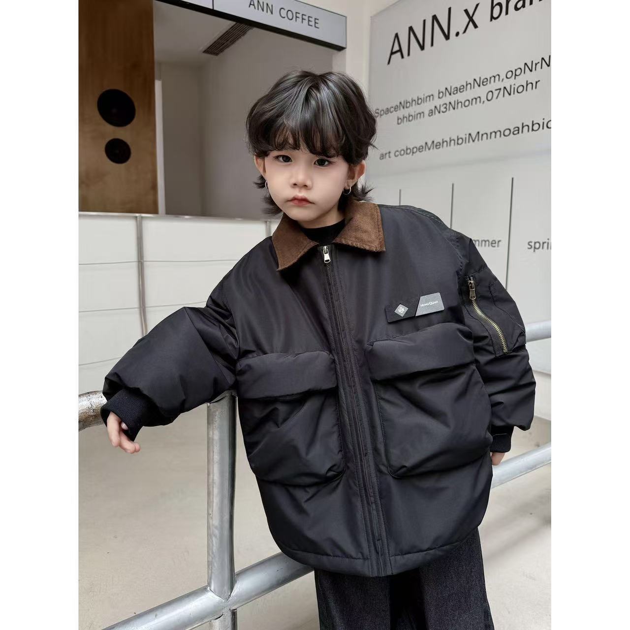 男童棉服冬季新款儿童外套洋气时髦男童棉衣中大童工装棉袄外穿潮