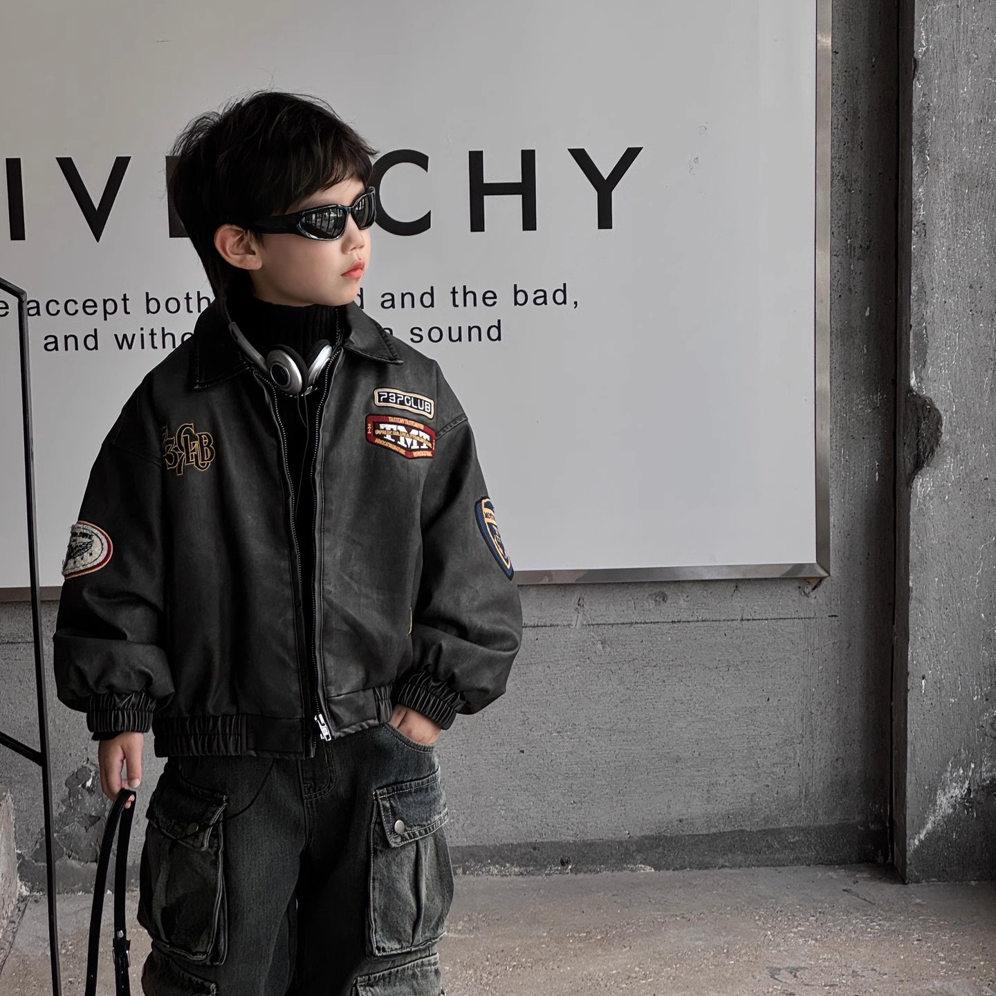 男童复古皮衣儿童冬季加棉夹克中大童翻领外套加厚机车服炸街上衣