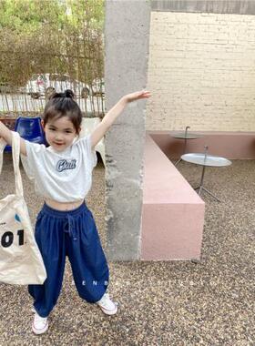 女童软牛仔裤子中大童夏装薄净蓝色宽松休闲哈伦老爹裤洋气防蚊裤