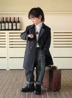 2026秋冬款童装男童风衣儿童长款外套英伦中大童洋气宝宝大衣潮酷