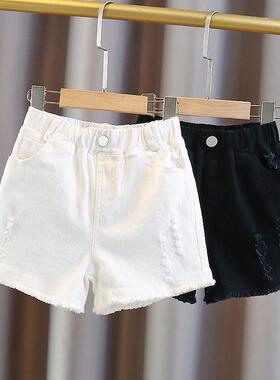 女童夏季短裤2026破洞新款中大童女孩洋气儿童薄款外穿裤子白色潮