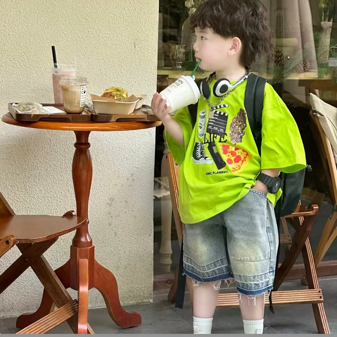 男童夏季套装2026新款亮色显白绿柔软牛仔裤时髦宝宝炸街酷潮卡通,童装/婴儿装/亲子装,套装,淘宝优惠券,粉丝福利购,淘宝优惠卷