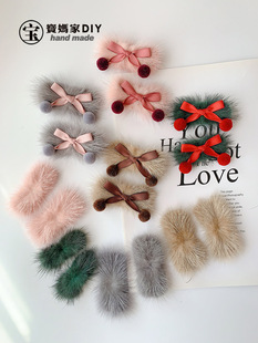 长方真皮水貂毛片宝妈家手工diy发夹材料圣诞蝴蝶结毛毛发饰配件
