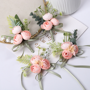 香槟色高仿真襟花森系婚礼商务嘉宾胸花伴郎伴娘手腕花西装礼服款