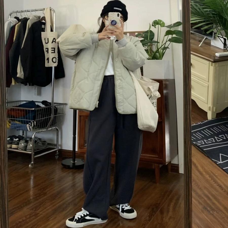 原野空间GRASSSPACE日系复古菱形格棉服女冬季轻薄棒球棉衣外套