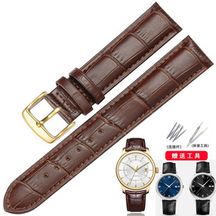 OLEVS/欧利时真皮手表带替原装水头层牛皮精钢针扣机械表链黑棕色