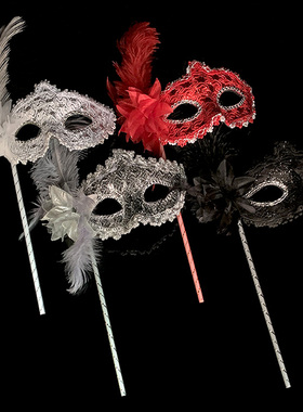 羽毛手持面具古风眼罩情趣中国风万圣节化妆舞会面具半脸面具女