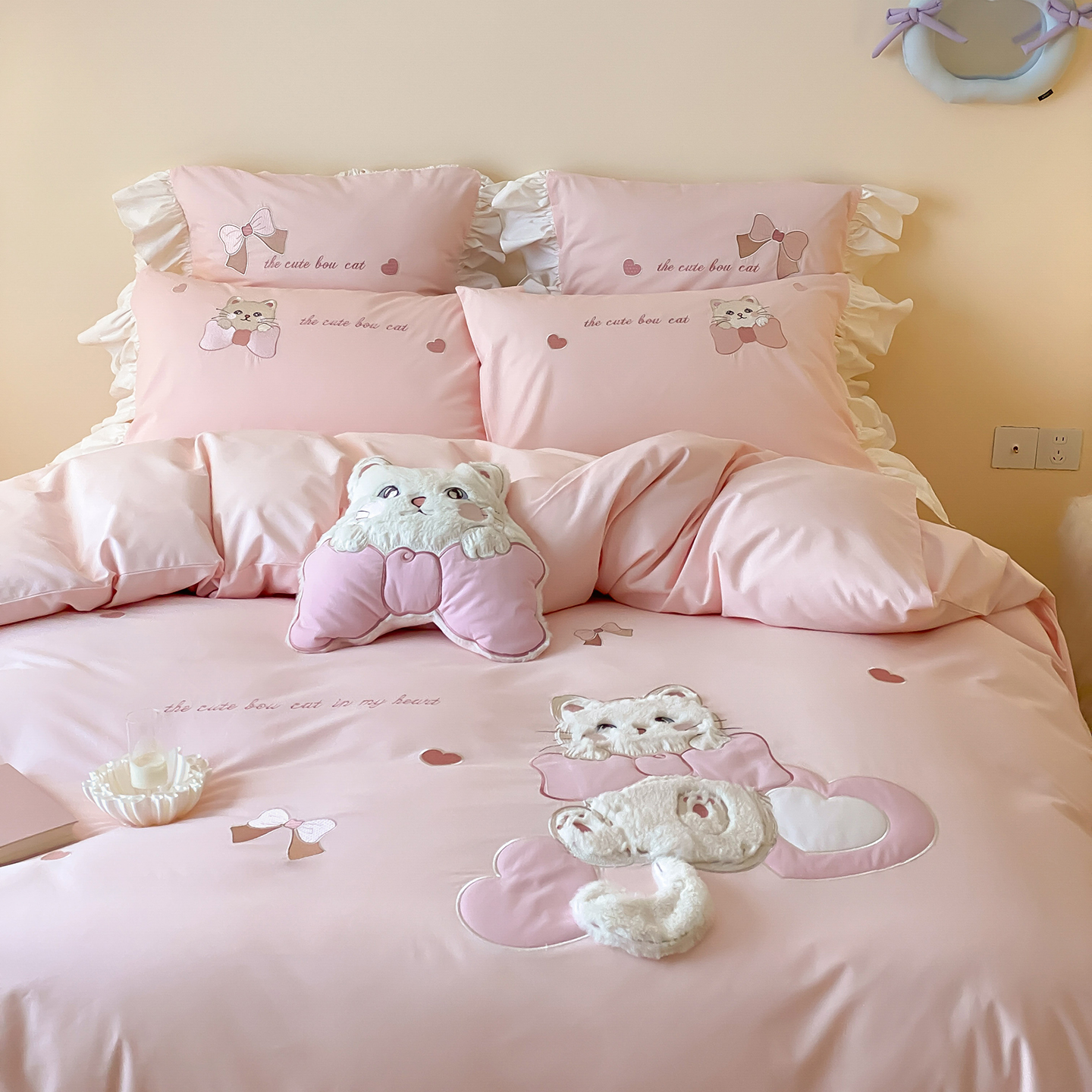 2025新款100支加厚暖绒全棉磨毛四件套-甜梦猫咪
