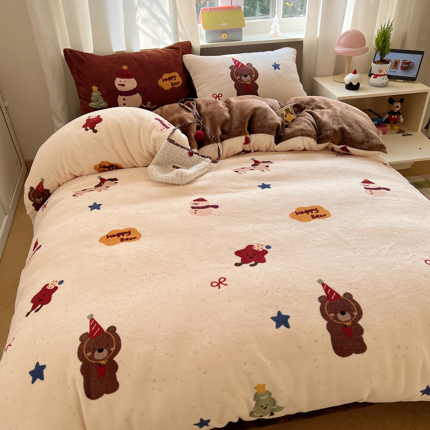 圣诞节 秋冬牛奶绒2025新款圣诞限定床上牛奶绒被套四件套