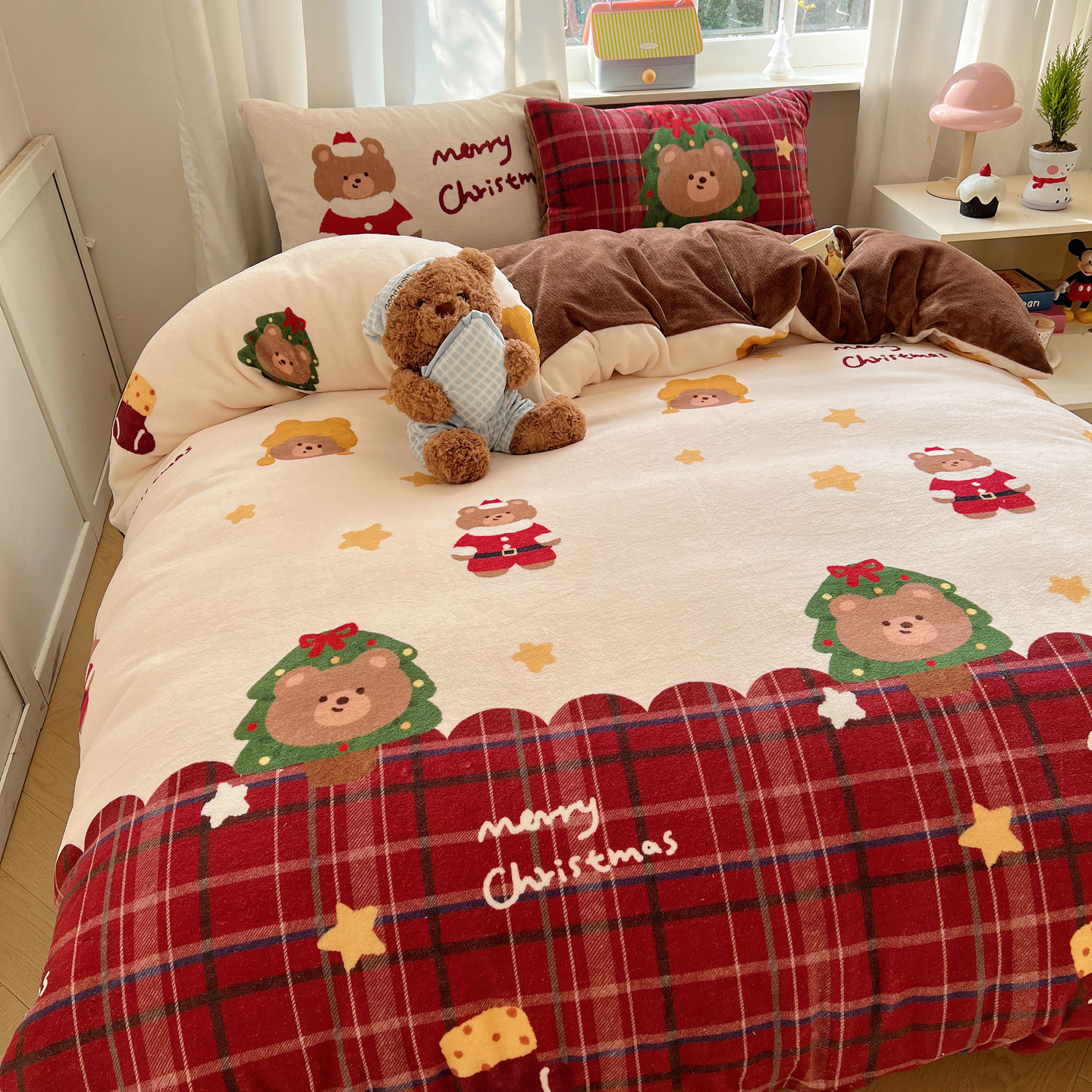 圣诞节 秋冬牛奶绒2025新款圣诞限定床上牛奶绒被套四件套