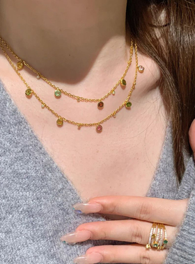 轻奢时尚彩虹糖果碧玺手链泡泡钻落英缤纷流苏项链多巴胺彩宝戒指