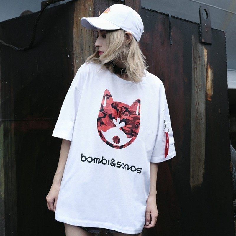 BS Bombi&Sonos红迷彩狗哈士奇口袋MA1飘带短袖bf风男女情侣T恤潮|msdalam kategori Pakaian Lelaki, baju-T - dari Buy2taobao.com untuk memberikan perkhidmatan ejen Taobao profesional membeli