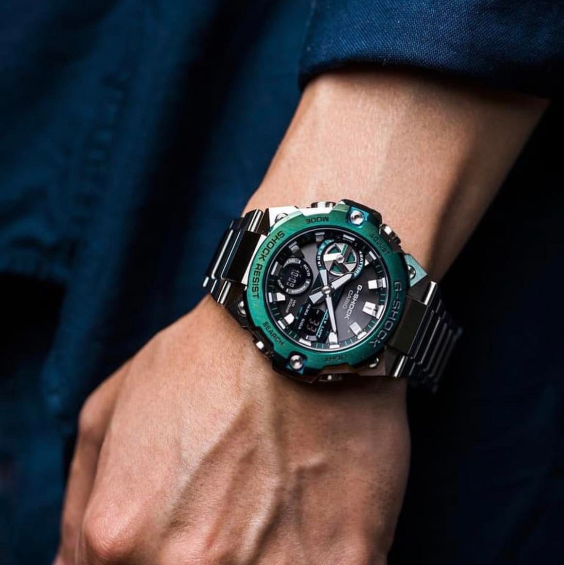 卡西欧g-shock绿水鬼钢铁之心gst-b400cd-1a3光动能蓝牙手表男