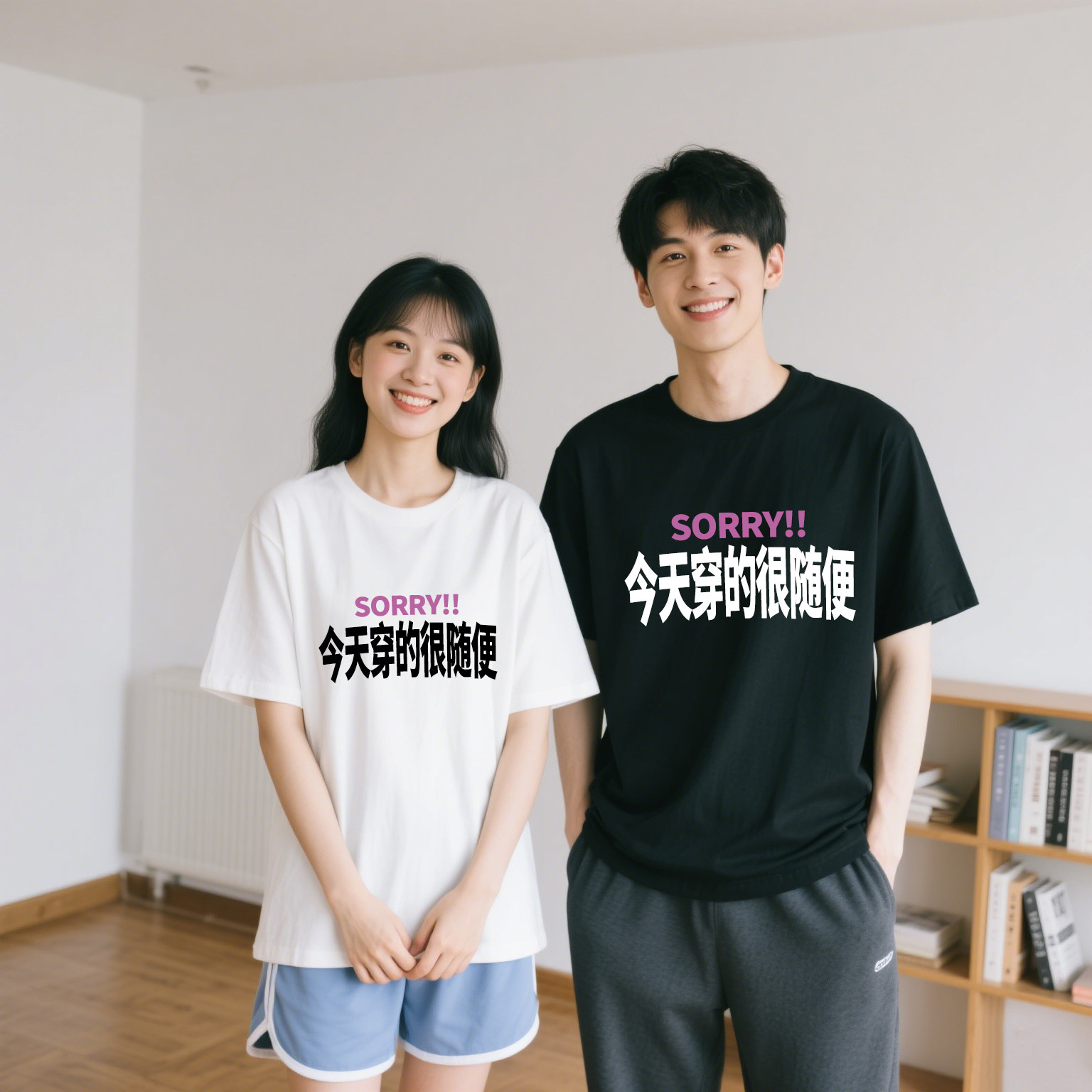 今天穿的很随便 趣味文字印花短袖宽松圆领男女T恤休闲个性情侣装