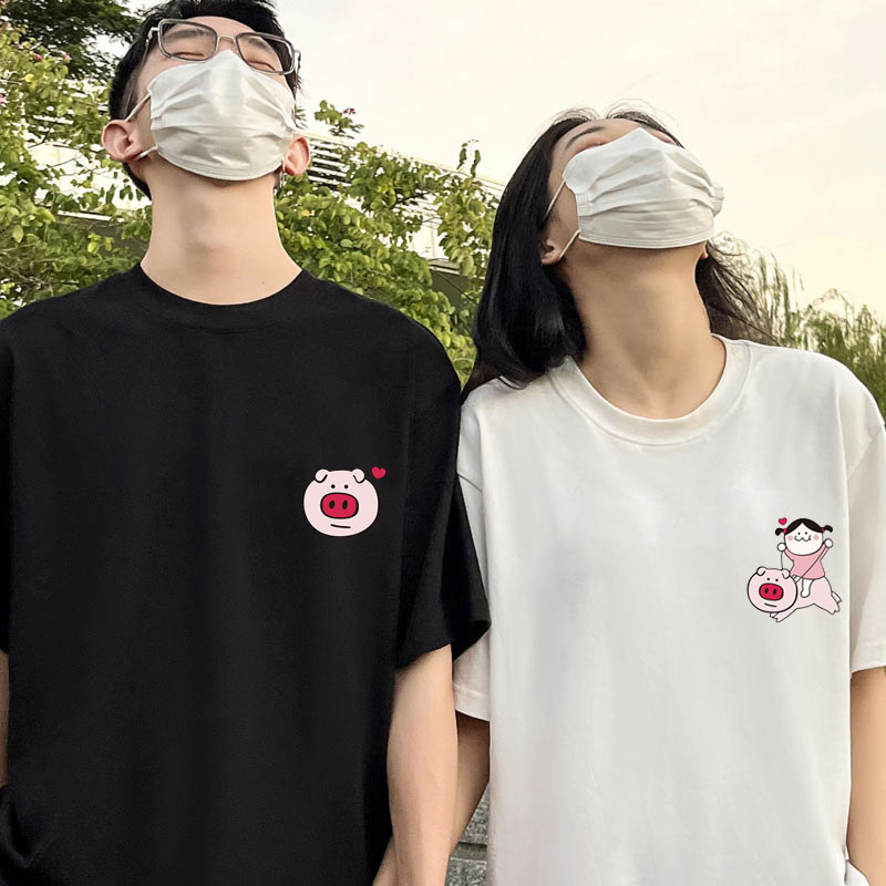 2024新款特别的情侣装超火短袖夏装时尚潮牌纯棉骑猪头男女T恤潮