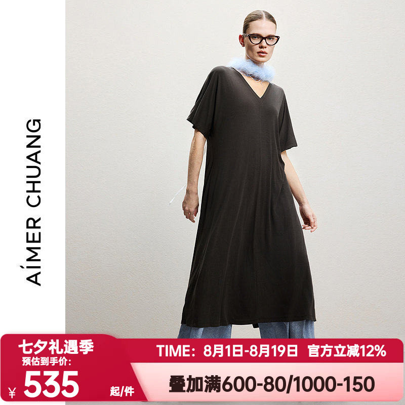 爱慕CHUANG正品春夏女空气冰奶皮圆领短袖两面穿连衣裙CA442261