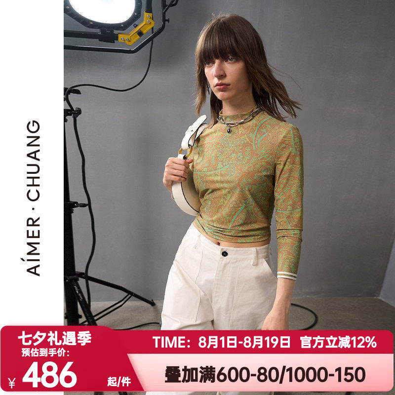 爱慕·CHUANG正品秋季明动5保暖内衣印花小高领打底上衣CA721363