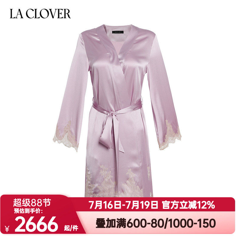 La Clover兰卡文正品桑蚕丝短睡袍晨袍女士红色本命年婚礼LC48WA1
