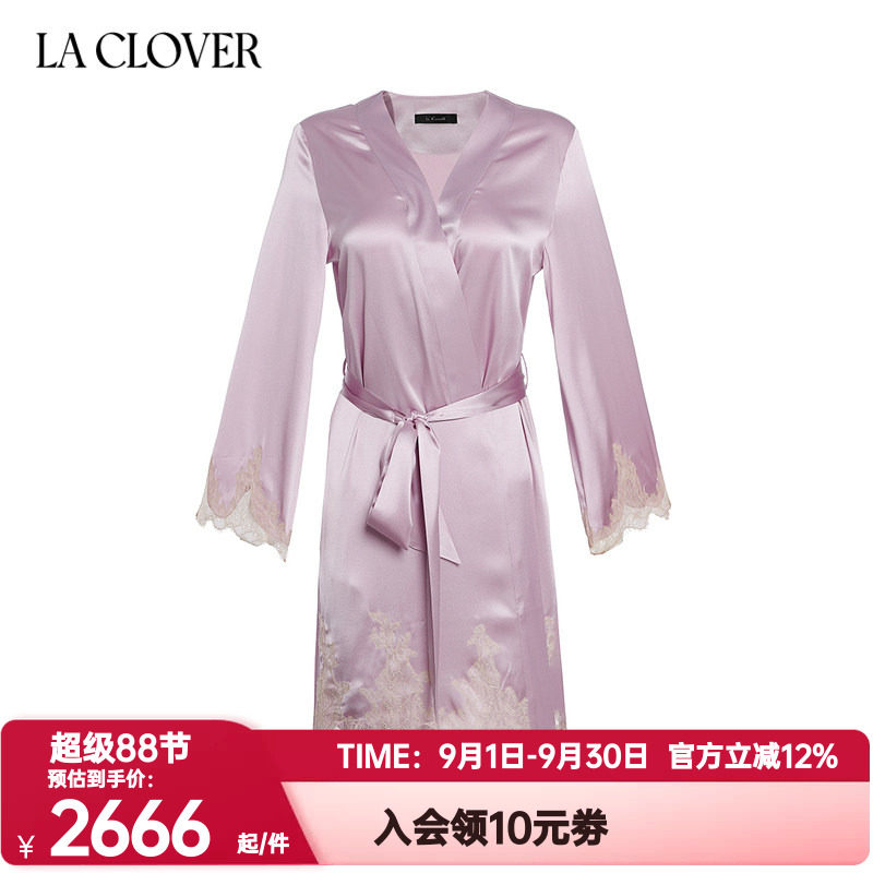 La Clover兰卡文正品桑蚕丝短睡袍晨袍女士红色本命年婚礼LC48WA1