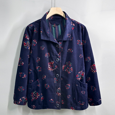 春秋款灯芯绒老年人妈妈纯棉外套