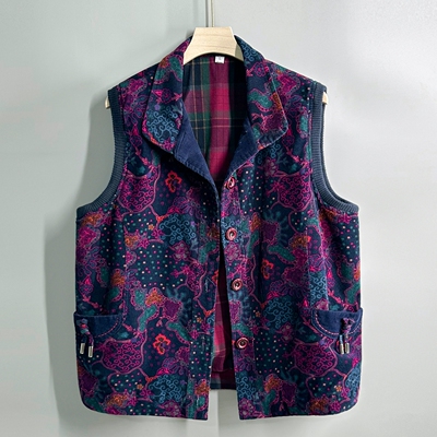 大码全棉条绒中老年妈妈春秋马甲